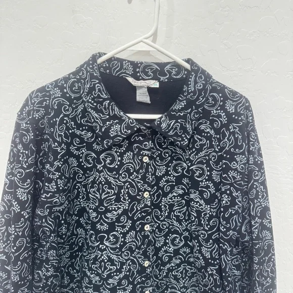 Fresh Produce Black White Print Button Front Cotton Beach Top Shirt Womens XL - Picture 2 of 5